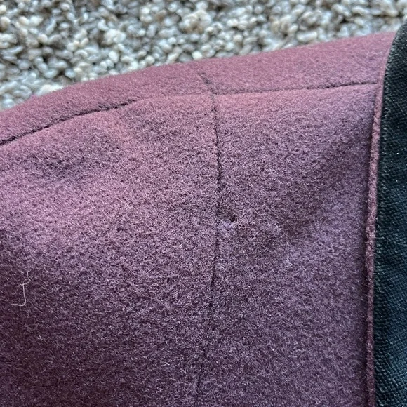 JoD Trench Coat Womens 22W Burgundy 100% Wool Velvet Collar 100% Leather Gloves - Picture 9 of 15